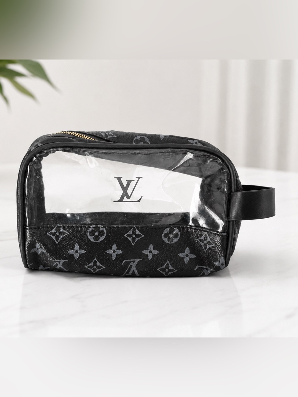 Custom Upcycled Louis Vuitton Monogram Clear Makeup Cosmetic Travel Case Black